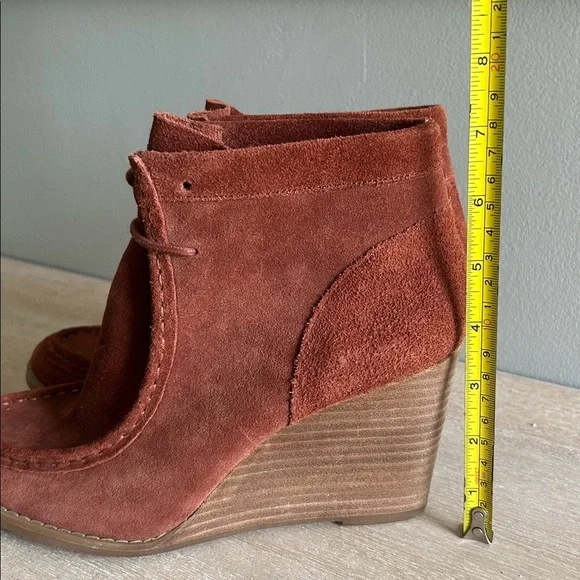 Lucky brand wedge rust leather boho chic vintage style ankle boot women’s size 9 - Picture 4 of 8